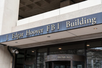 WASHINGTON, DC - MARCH 14, 2018: Front facade of the J. Edgar Hoover FBI Building in Washington DC